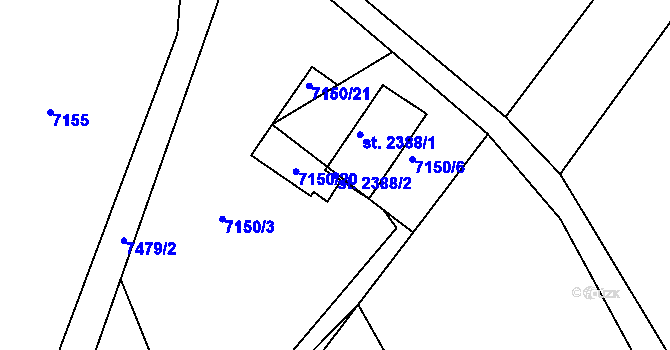 Parcela st. 2388/2 v KÚ Telč, Katastrální mapa