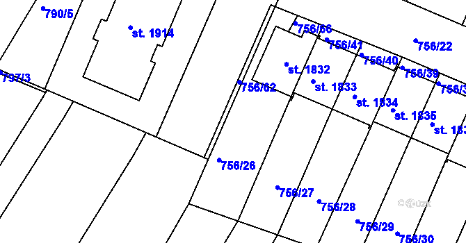 Parcela st. 756/65 v KÚ Telč, Katastrální mapa