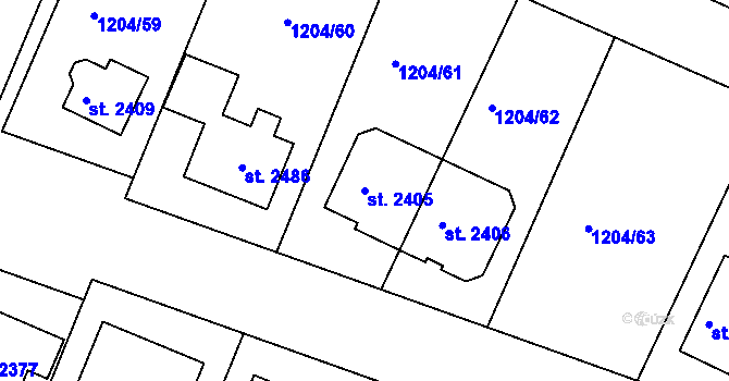 Parcela st. 2405 v KÚ Telč, Katastrální mapa