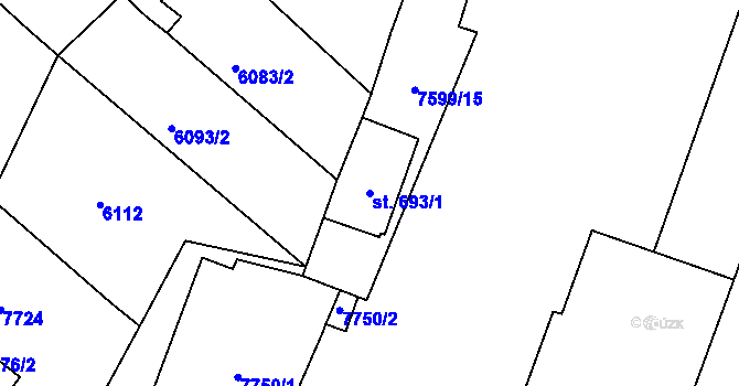 Parcela st. 693/1 v KÚ Telč, Katastrální mapa