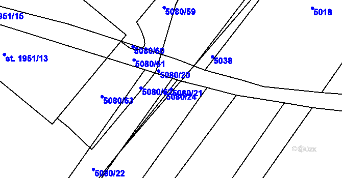 Parcela st. 5080/21 v KÚ Telč, Katastrální mapa