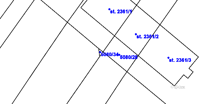 Parcela st. 5080/34 v KÚ Telč, Katastrální mapa