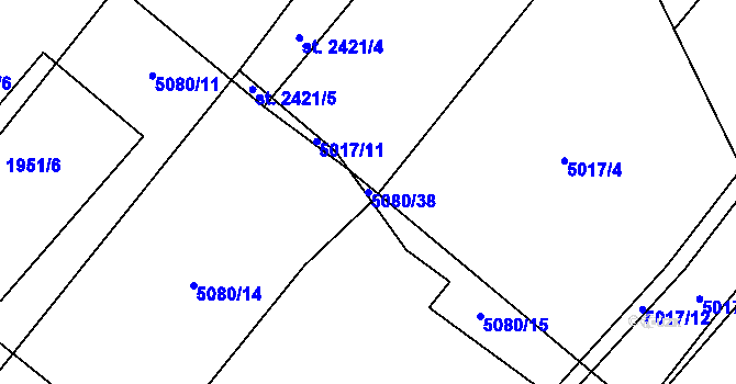 Parcela st. 5080/38 v KÚ Telč, Katastrální mapa