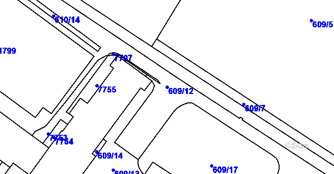 Parcela st. 609/12 v KÚ Telč, Katastrální mapa