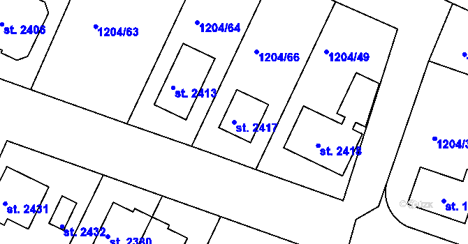 Parcela st. 2417 v KÚ Telč, Katastrální mapa