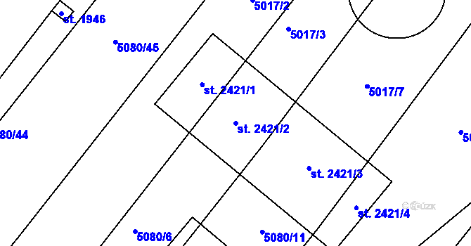 Parcela st. 2421/2 v KÚ Telč, Katastrální mapa