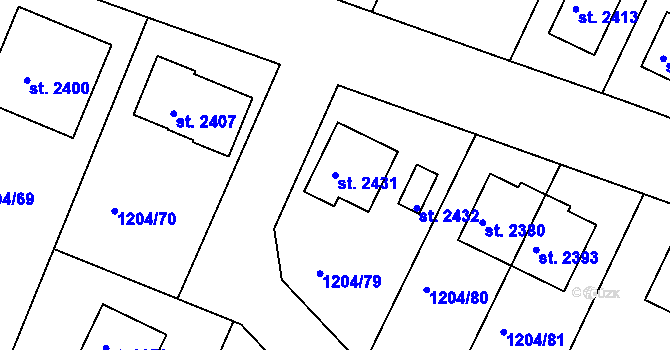 Parcela st. 2431 v KÚ Telč, Katastrální mapa