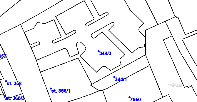 Parcela st. 344/3 v KÚ Telč, Katastrální mapa
