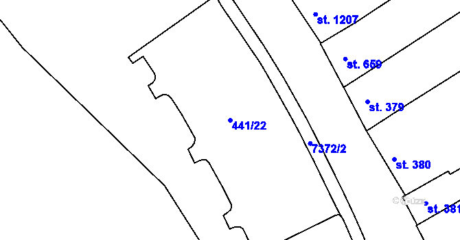 Parcela st. 441/22 v KÚ Telč, Katastrální mapa