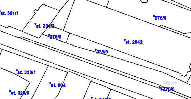 Parcela st. 275/9 v KÚ Telč, Katastrální mapa