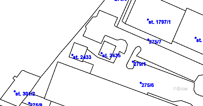 Parcela st. 2435 v KÚ Telč, Katastrální mapa