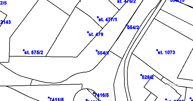 Parcela st. 554/1 v KÚ Telč, Katastrální mapa