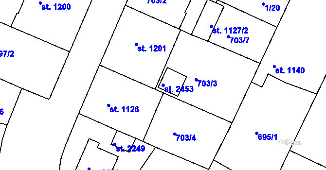 Parcela st. 2453 v KÚ Telč, Katastrální mapa