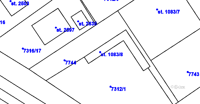 Parcela st. 1083/8 v KÚ Telč, Katastrální mapa