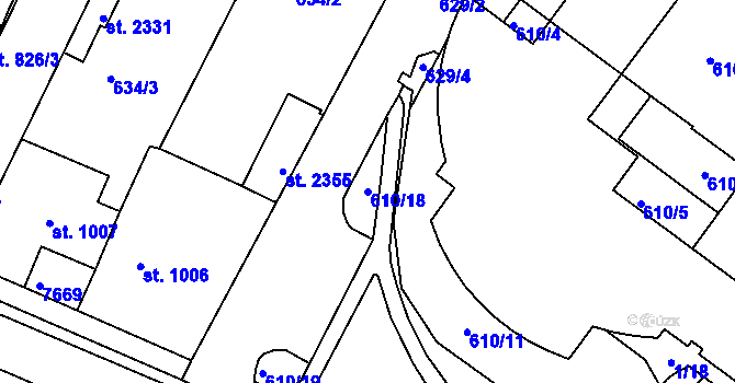 Parcela st. 610/18 v KÚ Telč, Katastrální mapa