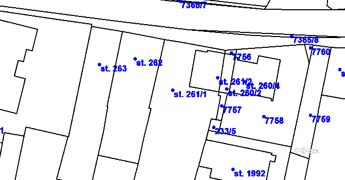 Parcela st. 261/1 v KÚ Telč, Katastrální mapa