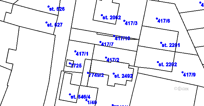 Parcela st. 417/11 v KÚ Telč, Katastrální mapa