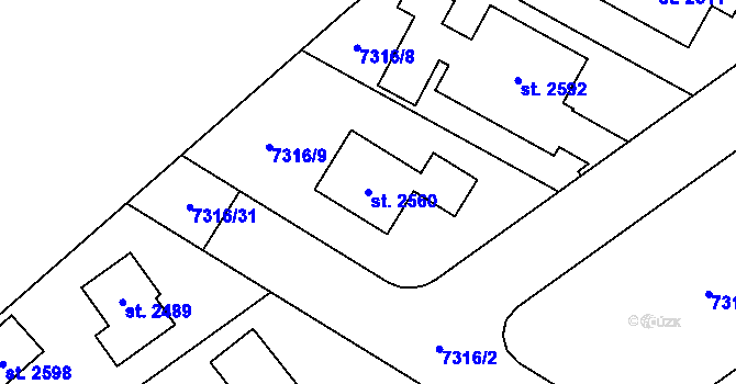 Parcela st. 2560 v KÚ Telč, Katastrální mapa