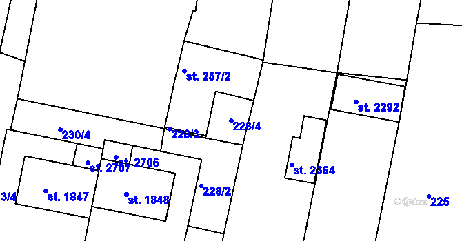 Parcela st. 228/4 v KÚ Telč, Katastrální mapa