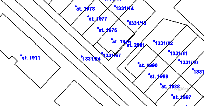 Parcela st. 1331/67 v KÚ Telč, Katastrální mapa