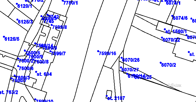 Parcela st. 7599/16 v KÚ Telč, Katastrální mapa