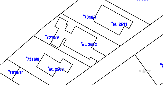 Parcela st. 2592 v KÚ Telč, Katastrální mapa