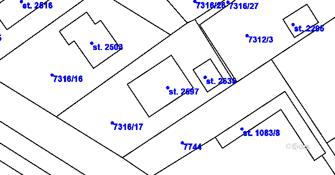 Parcela st. 2597 v KÚ Telč, Katastrální mapa