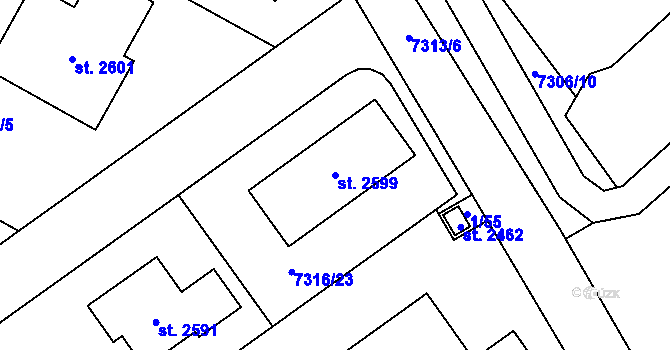 Parcela st. 2599 v KÚ Telč, Katastrální mapa