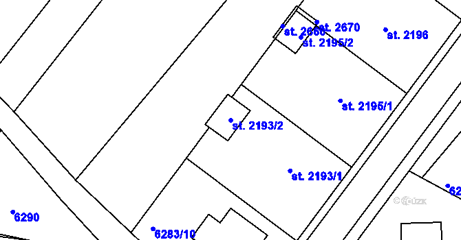 Parcela st. 2193/2 v KÚ Telč, Katastrální mapa