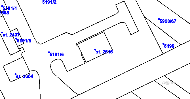 Parcela st. 2616 v KÚ Telč, Katastrální mapa