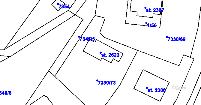 Parcela st. 2623 v KÚ Telč, Katastrální mapa