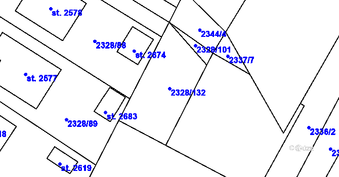 Parcela st. 2328/132 v KÚ Telč, Katastrální mapa