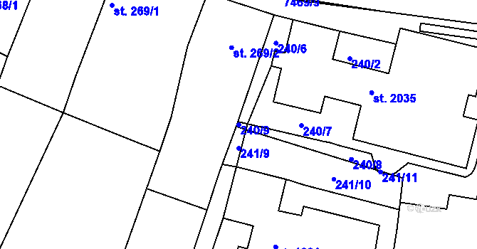 Parcela st. 240/9 v KÚ Telč, Katastrální mapa