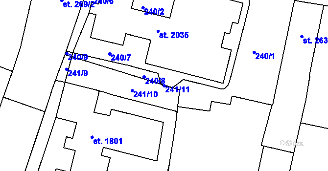 Parcela st. 241/11 v KÚ Telč, Katastrální mapa