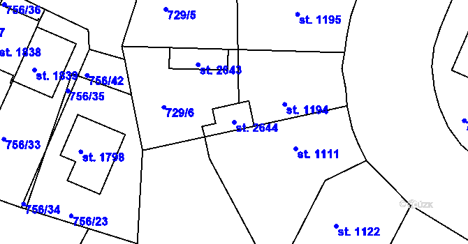 Parcela st. 2644 v KÚ Telč, Katastrální mapa