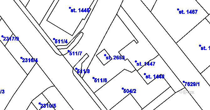 Parcela st. 2653 v KÚ Telč, Katastrální mapa