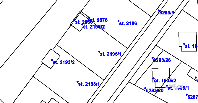Parcela st. 2195/1 v KÚ Telč, Katastrální mapa