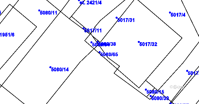 Parcela st. 5080/65 v KÚ Telč, Katastrální mapa