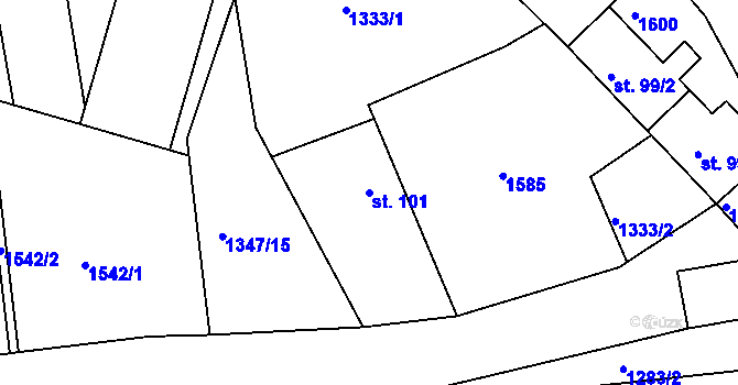 Parcela st. 101 v KÚ Telčice, Katastrální mapa