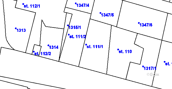 Parcela st. 111/1 v KÚ Telčice, Katastrální mapa