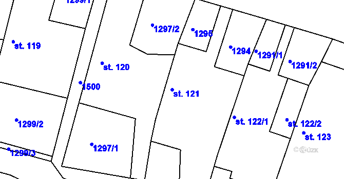 Parcela st. 121 v KÚ Telčice, Katastrální mapa