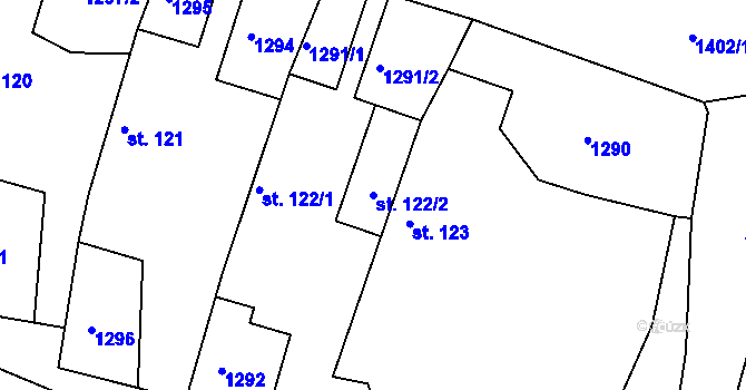 Parcela st. 122/2 v KÚ Telčice, Katastrální mapa