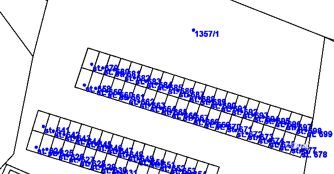 Parcela st. 686 v KÚ Telčice, Katastrální mapa