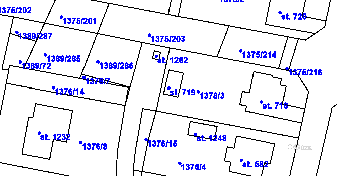 Parcela st. 719 v KÚ Telčice, Katastrální mapa