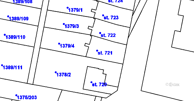 Parcela st. 721 v KÚ Telčice, Katastrální mapa