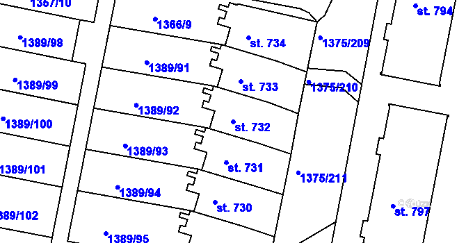 Parcela st. 732 v KÚ Telčice, Katastrální mapa