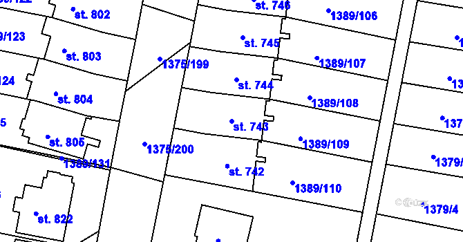 Parcela st. 743 v KÚ Telčice, Katastrální mapa