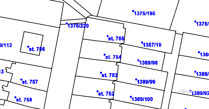 Parcela st. 754 v KÚ Telčice, Katastrální mapa