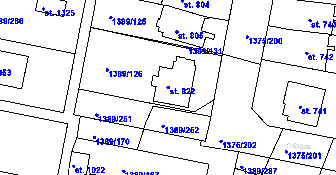 Parcela st. 822 v KÚ Telčice, Katastrální mapa