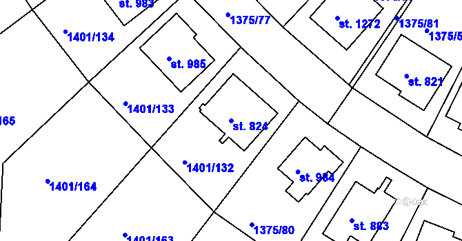 Parcela st. 824 v KÚ Telčice, Katastrální mapa